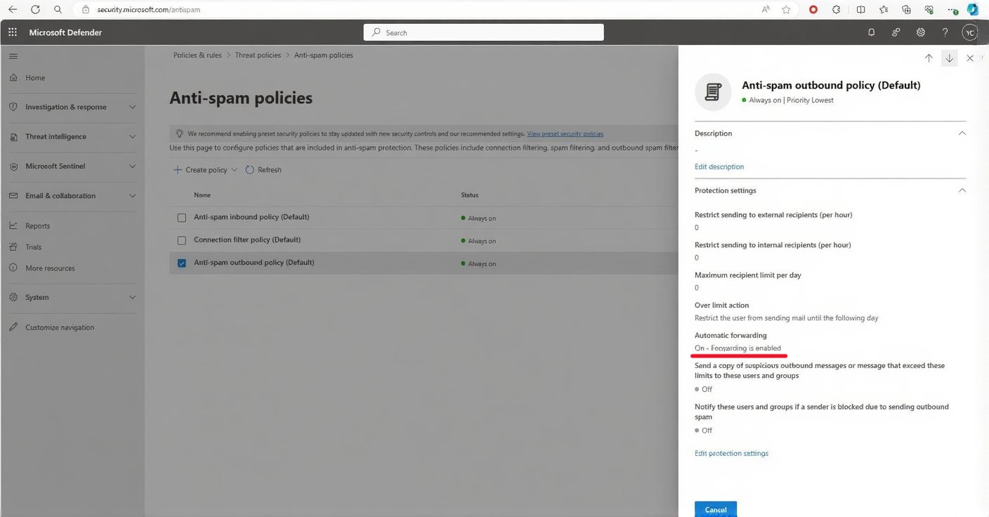取消 Office 365 邮件转发限制